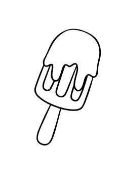 a black and white line drawing of an ice cream cone with melted icing on it