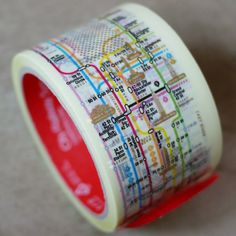 a close up of a roll of tape with a map printed on the inside of it