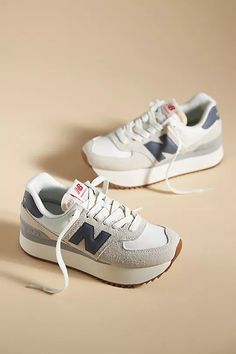 New Balance 574+ Sneakers | Anthropologie New Balance Shoes Platform, Lifestyle Shoes Women, Women’s Sneakers, Colored New Balance, Shoe Inspo Aesthetic, Cute Platform Shoes, Trendy Womens Sneakers, 574 New Balance, New Balance 574 Sneakers