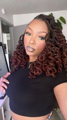 Business Professional Loc Styles, Weave Added To Locs, Loc Hairstyles For Women Wedding, Curled Locs Black Women, Curly Loc Styles Black Women, Long Curly Loc Styles, Elegant Loc Styles Black Women Wedding, Rod Loc Styles, Black Woman Locs Hairstyles