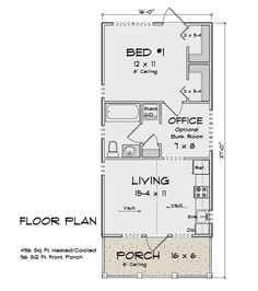 the floor plan for a small house with an attached living room and kitchen area,