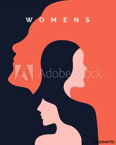 the silhouettes of two women in profile against an orange background with text that reads women's