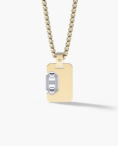 The Rockford’s take on the classic dog tag. This solid gold dog tag pendant features a Briggs “H” link, held in place with our signature screws. Created with traditional Rockford Collection aesthetics, this gold dog tag with 0.10ct diamonds can be customized with any engraving you can imagine. Designed to perfectly compliment your collection of Briggs accessories, this pendant is the ideal every-day staple for any man or woman. Luxury Lever Back Jewelry For Anniversary, Lock Pendant, Bracelet Sketch Design, Diamond Finger Ring, Pinky Signet Ring, Black Diamond Bands, Jewellery Design Sketches, Big Diamond, Yellow Gold Wedding Band