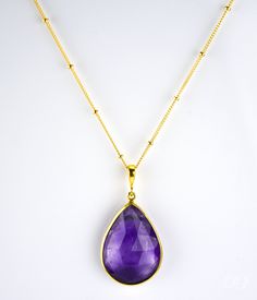 "FINAL SALE Due to the nature of these stones there are natural inclusions and internal cracks inside the stones. That is why these necklaces are on clearance. Each pendant is still quite beautiful and unique. This listing is for gorgeous large faceted natural Purple Amethyst bezel set drop necklace. Amethyst bezel is 18x25 mm / 0.7'' * 1'' Please choose: ✦ METAL - GOLD. The bezel is 18K Vermeil gold, all other parts are14K gold filled. - BRIGHT STERLING SILVER. All metal parts are sterling silv Pear-shaped Necklace With Bezel Setting For Gift, Pear-shaped Bezel Setting Necklace For Gift, Sterling Silver Teardrop Necklace With Bezel Setting, Teardrop Bezel Set Necklace Gift, Gold Teardrop Drop Necklace With Natural Stones, Teardrop Pendant Jewelry With Bezel Setting, Amethyst Necklace With Bezel Setting As Gift, Gift Amethyst Necklace With Bezel Setting, Amethyst Teardrop Necklace For Healing