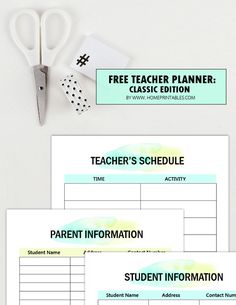 two printable teacher's schedule cards with scissors