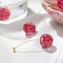 Ear Bar, Cherry Drop Earrings, Kawaii Earrings, Cherry Earrings, Fruit Earrings, Bar Studs, Long Drop Earrings, Sweet Cherries, Acrylic Earrings