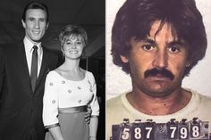 an old black and white photo of a man with a moustache next to a mug shot of a woman