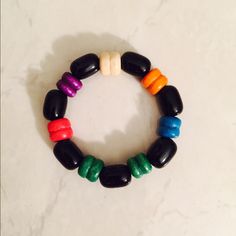 Brand New Boho Black Multicolor Stone Bracelet. No Returns. Casual Black Beaded Bracelets For Beach, Trendy Black Bracelets For Beach, Trendy Black Bracelets For The Beach, Casual Black Jewelry For The Beach, Casual Black Beach Jewelry, Multicolor Casual Bracelet With Black Beads, Multicolor Beaded Casual Bracelets, Casual Multicolor Bracelets With Black Beads, Black Bohemian Stretch Bracelet With Beads