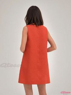 Qteee - Minimalist Comfortable Loose Cotton Linen Sleeveless Dress with Pure Color Neckline - Knee-Length Dress Sleeveless Linen Mini Dress For Work, Sleeveless Shift Midi Dress For Work, Casual Orange Sleeveless Knee-length Dress, Casual Orange Knee-length Sleeveless Dress, Sleeveless Shift Midi Dress In Solid Color, Sleeveless Stretch Orange Midi Dress, Orange Sleeveless Stretch Midi Dress, Short Maxi Dress, Sleeveless Linen Dress