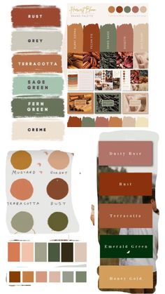 the color palettes are all in different shades and colors, including brown, green, red