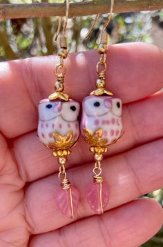 Owl Earrings Owl Gift for Her Owl Jewelry Owl Accessories | Etsy Handmade Pink Czech Glass Jewelry, Whimsical Pink Earrings For Gift, Whimsical Nickel-free Pink Earrings, Whimsical Pink Nickel-free Earrings, Owl Gifts For Her, Owl Accessories, Jewelry 2024, Creative Earrings, Lucite Flower Earrings