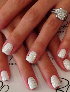 glamourous white and silver glittering wedding nails Girly Nails, Fun Manicure, Nails Shape, Mani Ideas, Wedding Manicure, 2023 Nails, Ombré Nails, Special Nails, Fall Manicure