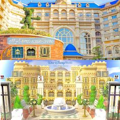 the front and back sides of disney's grand florie world with an entrance