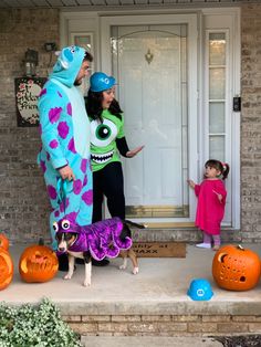 Halloween Halloween costume Monsters Inc Dog Costume Diy, Dog Monsters Inc Costume, Monsters Inc Dog Costume, Mike Sully And Boo Costumes, Mike Wazowski Costume Women, Mike Wazowski Halloween Costume, Mike And Sully Costume, Sully And Boo Costume, Monsters Inc Halloween Costumes