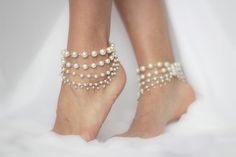 Ivy white or ivory pearls beach wedding barefoot sandals by FULYAK Elegant White Handmade Barefoot Sandals, Elegant Handmade White Barefoot Sandals, Elegant Pearl Anklets For Party, Elegant White Barefoot Sandals For Party, Elegant White Barefoot Sandals As Gift, Elegant Adjustable Anklet For Beach Wedding, Handmade Elegant Anklets For Beach Wedding, Elegant Handmade Anklets For Beach Wedding, Handmade Elegant Barefoot Sandals