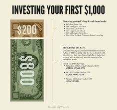 an info sheet with the words investing your first $ 1, 000