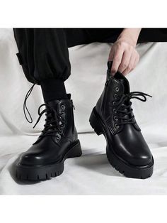 Men's Solid Classic Boots, Anti-Slip And Wear-Resistant High-Top Leather Boots, Black All-Season Casual Shoes Suitable For Outdoor Activities Black Zipper         Men Shoes, size features are:Bust: ,Length: ,Sleeve Length: Men High Heels, Mens Motorcycle Boots, Black Boots Men, High Top Boots, Casual Leather Shoes, Chelsea Boots Men, Tactical Boots, Business Shoes, Estilo Punk