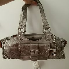 Used Once. Gunmetal. Lots Of Organization And Pockets Throughout The Bag. Mark On Bottom Kathy Van Zeeland Handbags, Secret Wallet, Louboutin Bags, Silver Handbag, Kathy Van Zeeland, Vegan Purses, Suede Purse, Black Satchel, Studded Bag