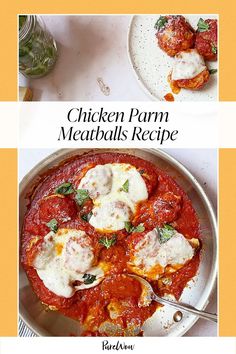 chicken parm meatballs recipe in a skillet