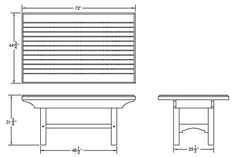 the drawing shows an image of a bench and table, with measurements for each piece