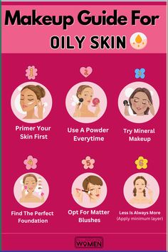 Step-By-Step Makeup Guide For OILY SKIN😍😍 ➡️ Primer Your Skin First ➡️ Use A Powder Everytime ➡️ Try Mineral Makeup ➡️ Find The Perfect Foundation ➡️ Opt For Matter Blushes ➡️ Less Is Always More(Apply minimum layer) . #makeuptips #makeupguide #MakeupforOilySkin Makeup Layer Order, Oily Skin Makeup Tutorial, Blush For Oily Skin, Powder Foundation For Oily Skin, Oily Skin Primer, Makeup Knowledge, Best Primer For Oily Skin, Teen Makeup, Cakey Makeup