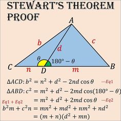 an image of a triangle with the word stewart's proof proof written below it