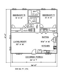 the floor plan for a two bedroom apartment with an attached kitchen and living room area