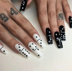 Black And White Nail, Black And White Nail Designs, Nail Application, Vegas Nails, Themed Nails, Press Nails, Goth Nails, Roll The Dice, Nail Sets