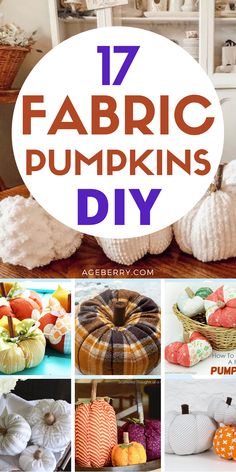 17 fabric pumpkins are featured in this collage with text overlay that reads 17 fabric pumpkins diy