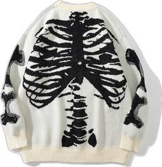 Winter Oversized Skull Print Tops, White Sweater For Fall Streetwear, White Sweater For Streetwear In Fall, White Fall Sweater For Streetwear, White Hip Hop Sweater For Winter, White Long Sleeve Grunge Sweater, Halloween Punk Style Streetwear Sweater, Winter Skull Print Relaxed Fit Tops, Punk Halloween Sweater For Streetwear