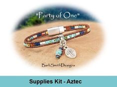 "This a Supplies Kit only - THIS KIT DOES NOT INCLUDE BRACELET INSTRUCTIONS! The tutorial for this bracelet is sold separately (see link at bottom). This Kit comes in two sizes: Small/Medium (5 1/2\"-6 3/4\") and Medium/Large (7\"-8 1/2\"). This beaded bracelet kit includes these supplies: 1.5mm Indian Leather Cord in Distressed Dark Brown (shown in bracelet photos) or Distressed Light Brown Half Tilas in Picasso Turquoise, Picasso Orange Red, Picasso Cobalt Blue and Antique White Cymbal \"Ornos Bracelet Instructions, Bracelet Kit, Bracelet Kits, Beadwork Patterns, Beading Needles, Beaded Bracelet Patterns, Bracelet Tutorial, Beading Tutorials, Photo Bracelet