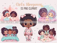 This charming collection captures the essence of a fun-filled sleepover with a group of adorable little girls. Each clipart design portrays the joy and excitement of slumber parties, offering endless possibilities for creative projects. ★Your file will be available for immediate download after you purchase! Just click the "Files Ready to Download" link on your receipt page or visit the "purchases and reviews" link under your account details! ★ Please check your machines for compatibility of the file types being offered is buying SVG files. ★ This is a digital download. No physical item will be sent. Please feel free to contact me if you have any questions about your order! THE DO'S & THE DON'TS ✓☺ You CAN use this design to make PHYSICAL or DIGITAL items for personal use. ✓☺ You CAN use th Black Clipart, Pyjamas Party, Pyjama Party, Party Clipart, Slumber Party, Clipart Design, Pajama Party, Slumber Parties, Digital Invitations