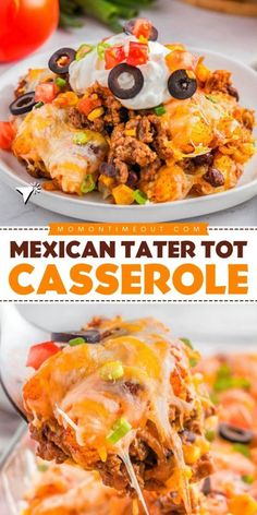 mexican tater tot casserole on a plate with the title above it