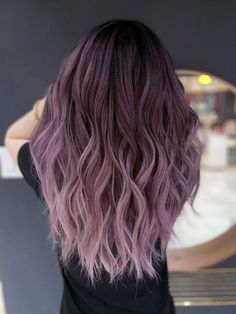 Smokey Purple Hair Balayage, Brown To Lavender Hair, Brunette Lilac Hair, Chocolate Lilac Hair Color Balayage, Hair Trends 2023 Color Purple, Balayage Hair Purple Lavender, Low Maintenance Purple Hair, Urban Mauve Hair Color, Mauve Hair Balayage