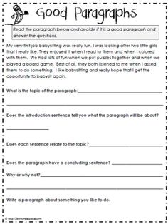 a worksheet with the words good paragraphs on it