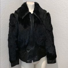 17” Shoulders 26” Sleeves 36” Bust 34” Waist Please See Pic For Lining Stain. Fitted Black Biker Jacket With Faux Fur Trim, Leather Fur Jacket, Fur Jacket, Stain, Jackets For Women, Jackets & Coats, Size 10, Leather, Women Shopping