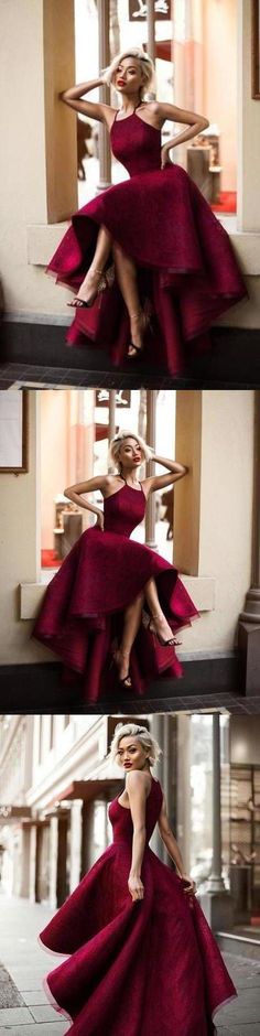 Maroon Prom Dress, Special Ocassion Dresses, Chic Prom Dresses, High Low Prom Dress, High Low Prom Dresses, Lace Homecoming Dresses, Looks Chic, Dress Prom