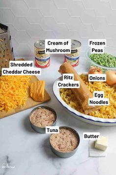 the ingredients to make an egg noodle casserole