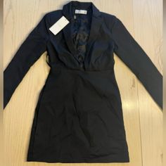 Club L London Black Plunge Neck Strap Detail Blazer Mini Dress Size - Large Us 2 New, With Tags Still On Runs Big, For Bigger Chest Girls Black V-neck Blazer Dress For Office, Black V-neck Blazer Dress For Evening, Black Fitted Dress With Open Front, Black V-neck Blazer Dress For Night Out, Black V-neck Blazer Dress For Date Night, Fitted Formal Dresses With Open Front, Fitted V-neck Blazer Dress For Date Night, Fitted Black Blazer Dress For Night Out, Fitted Long Sleeve Blazer Dress For Going Out