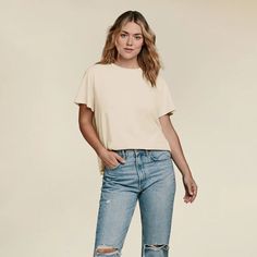 Women's Everyday T-Shirt - Bone - nuuds Off The Shoulder Tee, Closet Staples, Women Essentials, Ribbed Tank Tops, Shoulder Shirts, Vintage Cotton, The Clothes, Dressed Down, Try It