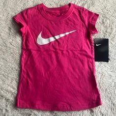 New Pink Nike Girl Tee Cute Nike Summer Tops, Nike Basic Tops For Spring, Cute Nike Tops For Summer, Cute Nike White Tops, Cute White Nike Top, Nike Girl, Pink Nike, Nikes Girl, Dri Fit Shirt