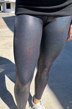 Holographic Glitter Leggings – Willow & Main, Inc. Leather Leggings Outfits, Collins Key, Glitter Leggings, Leather Leggings Outfit, Leather Outfits, Lycra Leggings, Leggings Outfits, Fitness Outfits, Metallic Leggings