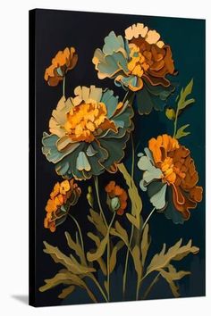 a painting of flowers on a black background