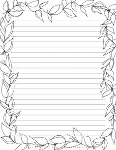 a blank lined paper with leaves on it