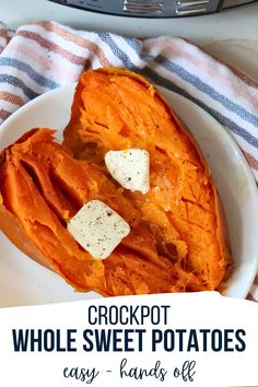 crockpot whole sweet potatoes on a white plate