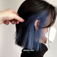 Blue Short Hair, Under Hair Dye, Under Hair Color, Short Blue Hair, Hidden Hair Color, Short Hair Blue, Peekaboo Hair Colors, Rambut Brunette, Dyed Hair Blue