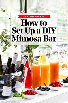 a bar with various drinks on it and the words how to set up a diy minnesota bar