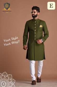 Fitted Pista Green Nehru Jacket For Wedding, Designer Green Bandhgala For Wedding, Designer Green Traditional Wear For Wedding, Traditional Green Sherwani For Groom, Green Traditional Wear For Groom, Fitted Green Traditional Wear For Ceremony, Green Groom Sherwani, Green Sherwani For Groom, Achkan For Men