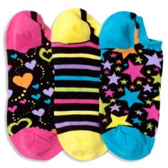 Black Zany Liner Socks hearts and stars in all shapes and sizes - plus super cute stripes - in the boldest of colors. These punchy prints totally stand out against an all-black background  #funkysocks #littlemissmatched Fun Multicolor Socks For Gifts, Fun Black Socks As Gift, Fun Multicolor Socks For Spring, Fun Multicolor Spring Socks, Trendy Multicolor Socks For Spring, Hearts And Stars, The Color Wheel, Funky Socks, Liner Socks