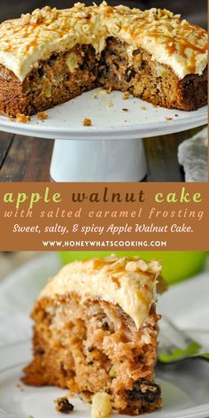 an apple walnut cake is cut into slices